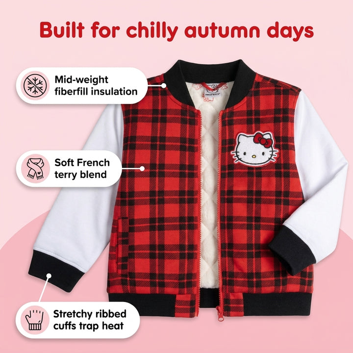 Hello Kitty Girls' Varsity Bomber Jacket Red Plaid