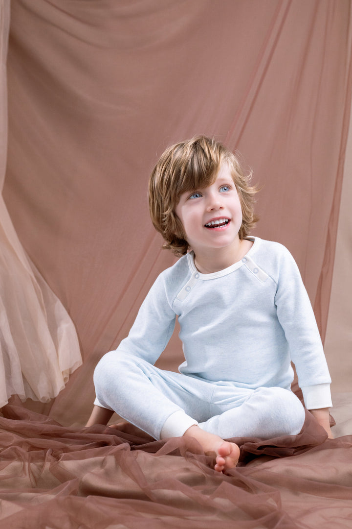 Cozeeme Loungewear 2-Piece Tee and Pants Set Heather Blue Ivory