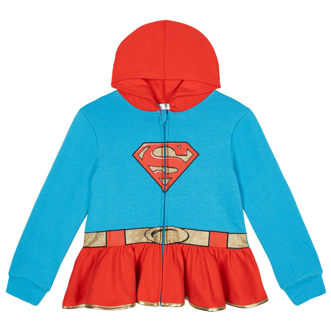 Warner Bros. Justice League Supergirl Girls' Cosplay Zip-Up Hooded Jacket Blue