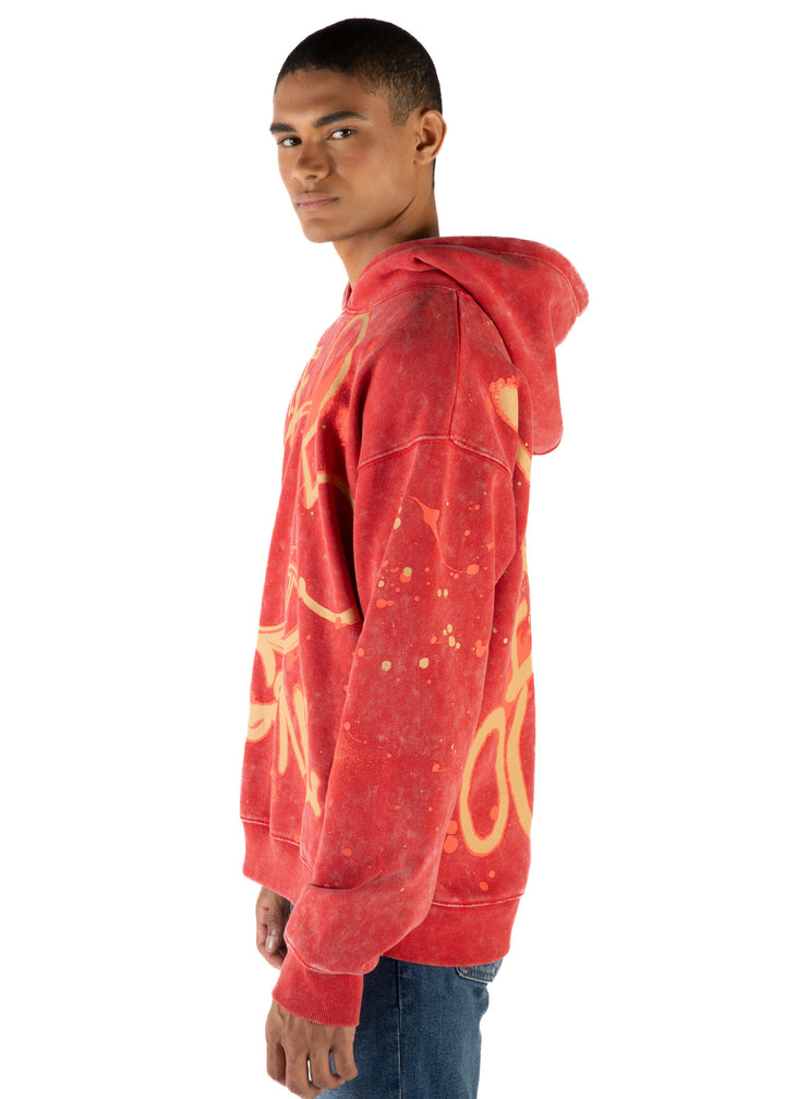 Disney Mickey Mouse Men's Fleece Pullover Hoodie Red Acid Wash
