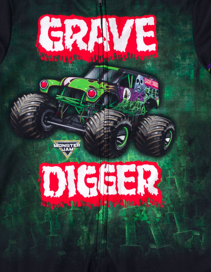 Monster Jam Grave Digger Boys' Fleece Hooded One Piece Green