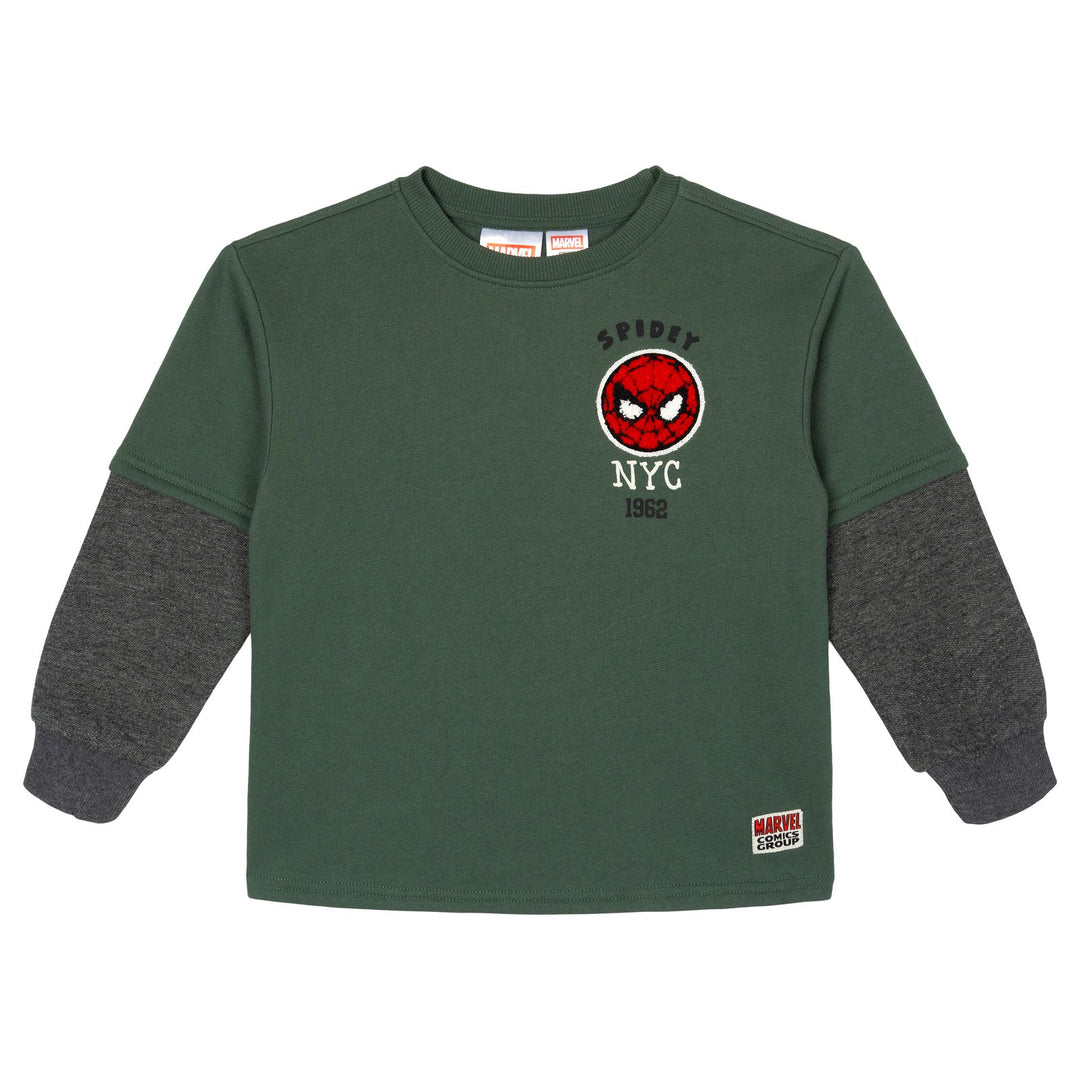 Marvel Comics Boys' Fleece 2-Piece Sweatshirt and Pants Set Spider Man Green