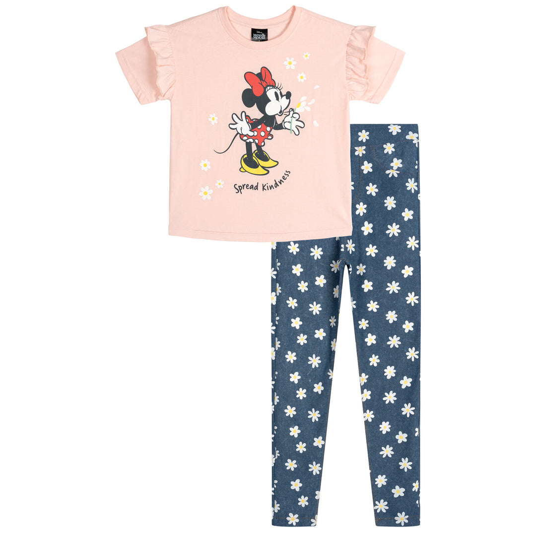 Minnie Mouse Girls' 2-Piece T-Shirt and Denim Leggings Set Pink