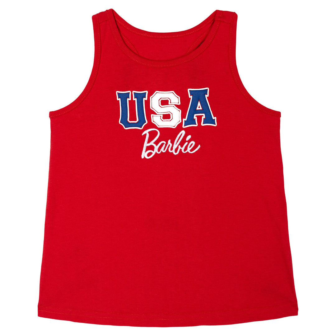 Barbie Girls' 2-Piece Sleeveless Tank Top and Shorts Set Red Navy Stripe