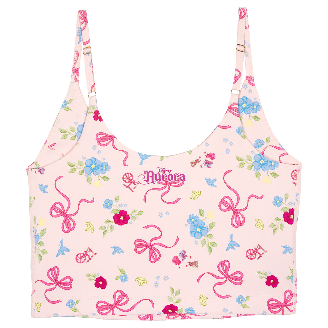 Disney Sleeping Beauty Aurora Women's Athletic Cropped Sports Bra Soft Pink