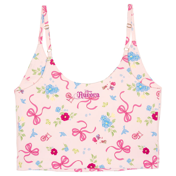 Disney Sleeping Beauty Aurora Women's Athletic Cropped Sports Bra Soft Pink