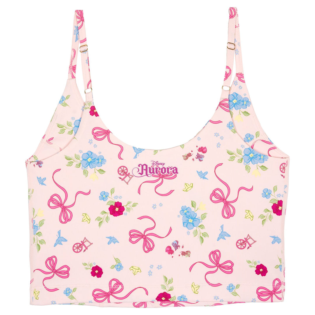 Disney Sleeping Beauty Aurora Women's Athletic Cropped Sports Bra Soft Pink