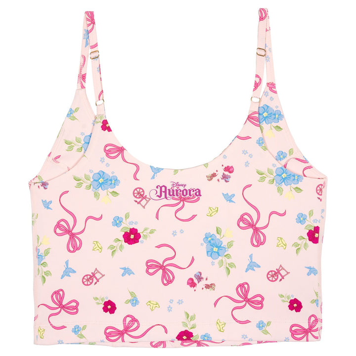 Disney Sleeping Beauty Aurora Women's Athletic Cropped Sports Bra Soft Pink