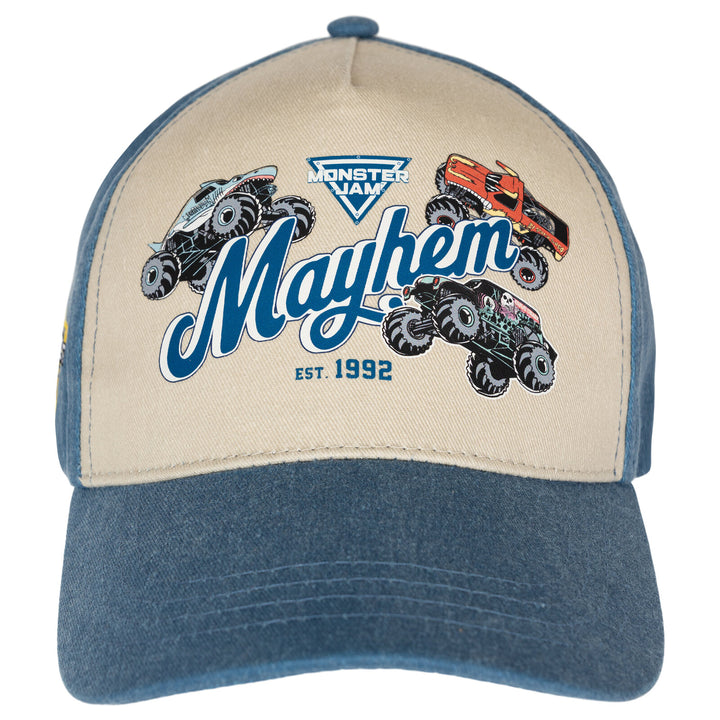 Monster Jam Adult Men or Women Adjustable Strapback Baseball Cap Blue Beige