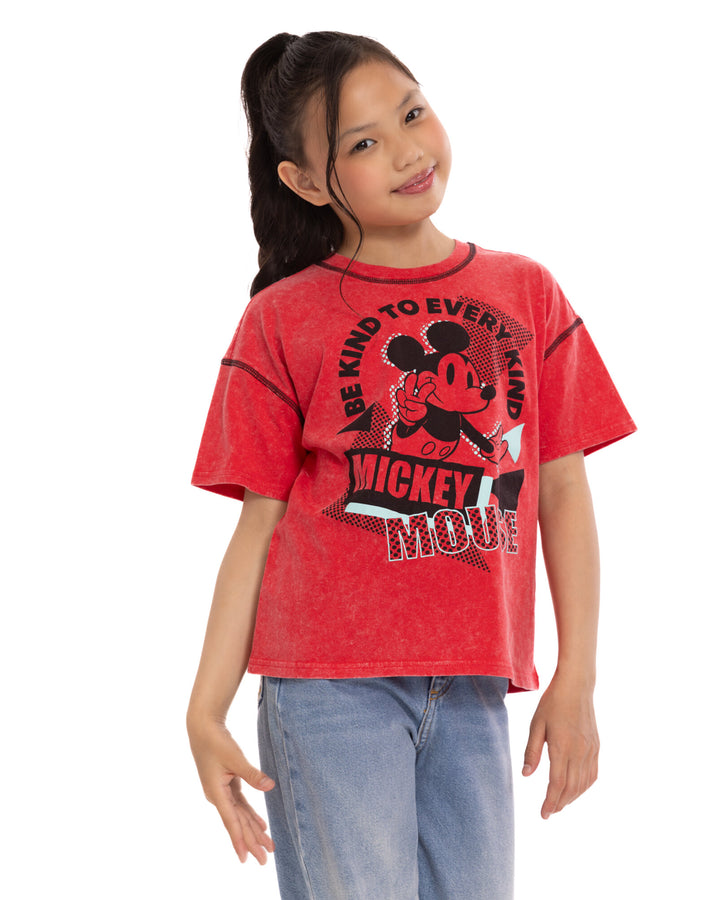 Disney Mickey Mouse Girls' Short Sleeve T-Shirt Red Be Kind