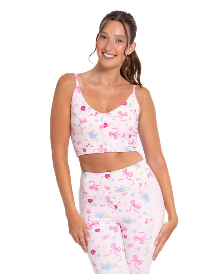 Disney Sleeping Beauty Aurora Women's Athletic Cropped Sports Bra Soft Pink
