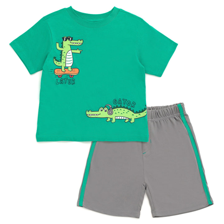 Funstuff Boys' Athletic 2-Piece T-Shirt and Shorts Set Later Gator Green Gray