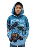 Monster Jam Boys' Sublimated Fleece Hooded Sweatshirt Icy Slate Blue