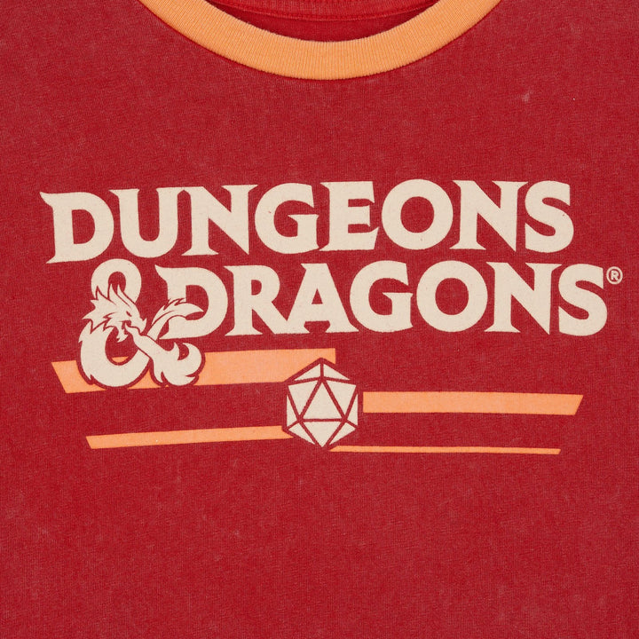 Dungeons & Dragons Graphic Logo Ringer T-Shirt Textured Red Coral