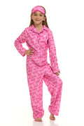 Barbie Girls Fleece Pajama Coverall and Sleep Mask PJs Set Little Kid to Big Kid