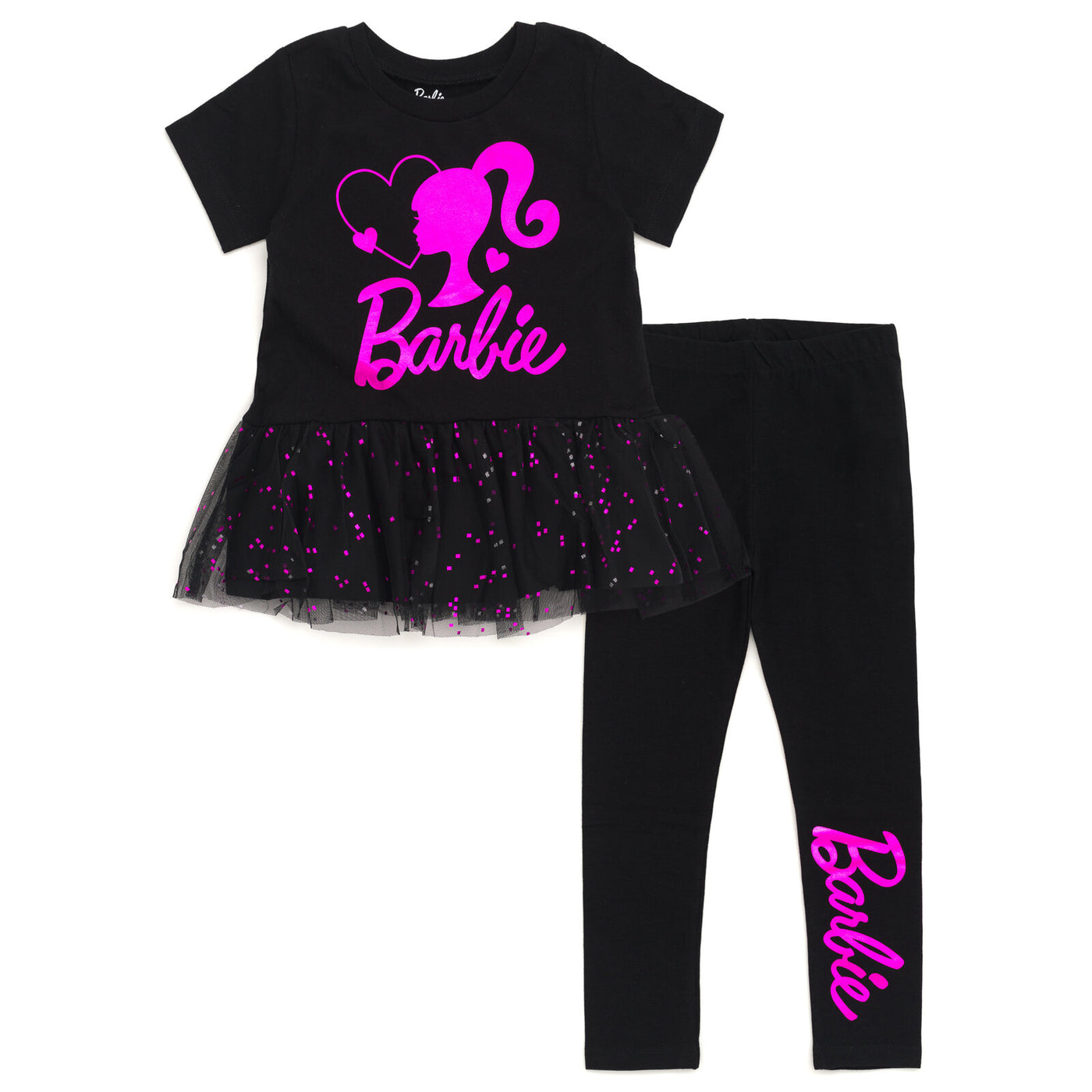 Barbie Metallic Print Peplum T-Shirt and Pants