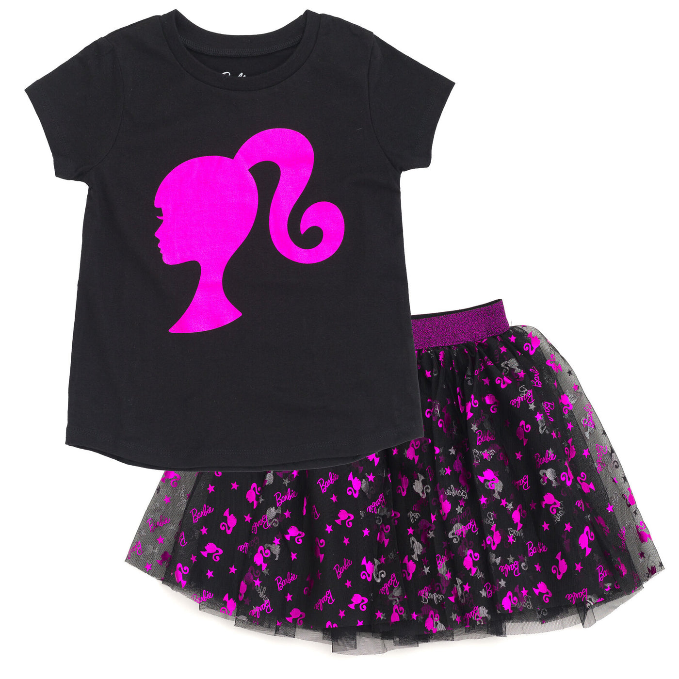 Barbie Metallic Print T-Shirt and Tulle Mesh Skirt