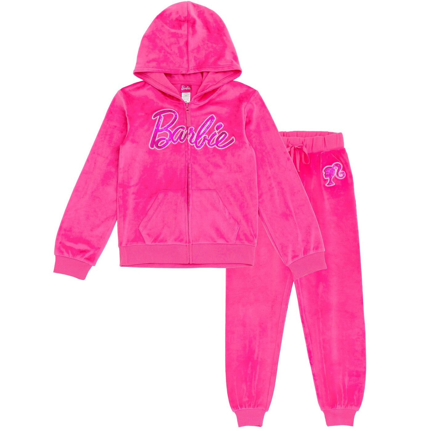 Barbie Velour Matching Family Zip Up Hoodie and Jogger Pants Outfit Set - imagikids
