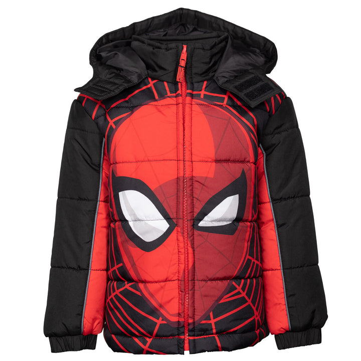 Marvel Spider-Man Boys' Hooded Zip-Up Puffer Jacket Red Black