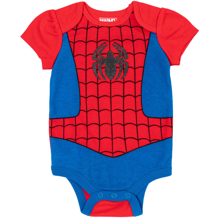 Marvel Avengers Baby Girls' 3-Pack Cosplay Bodysuits and Headband Set Red Blue