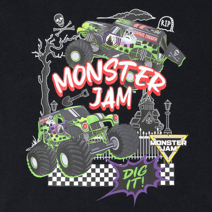 Monster Jam Grave Digger Boys' Athletic 2-Piece T-Shirt and Shorts Set Flames