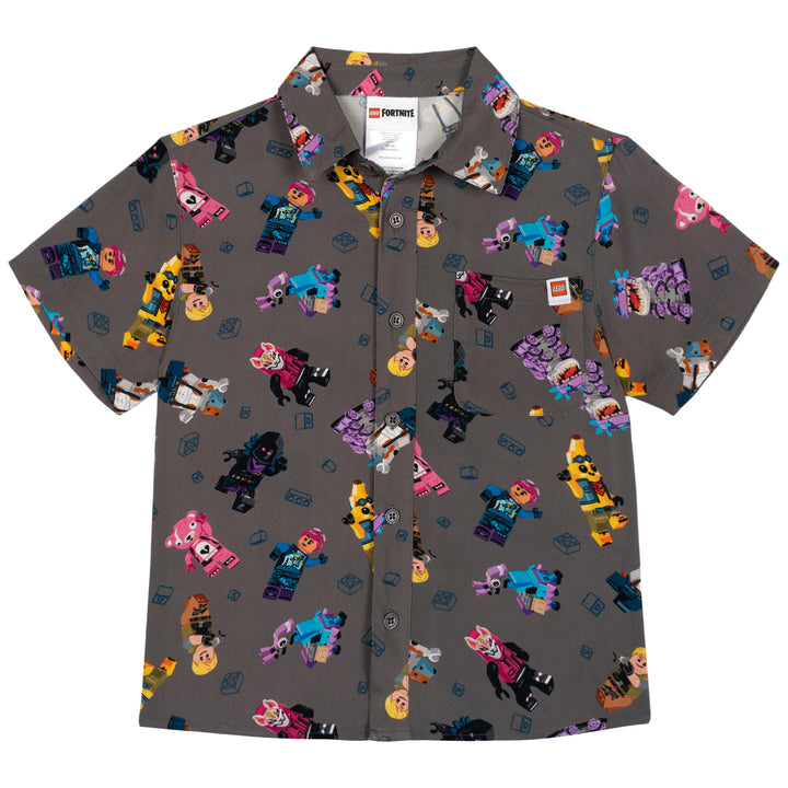 LEGO Fortnite Boys' Short Sleeve Button Down Shirt Cool Gray