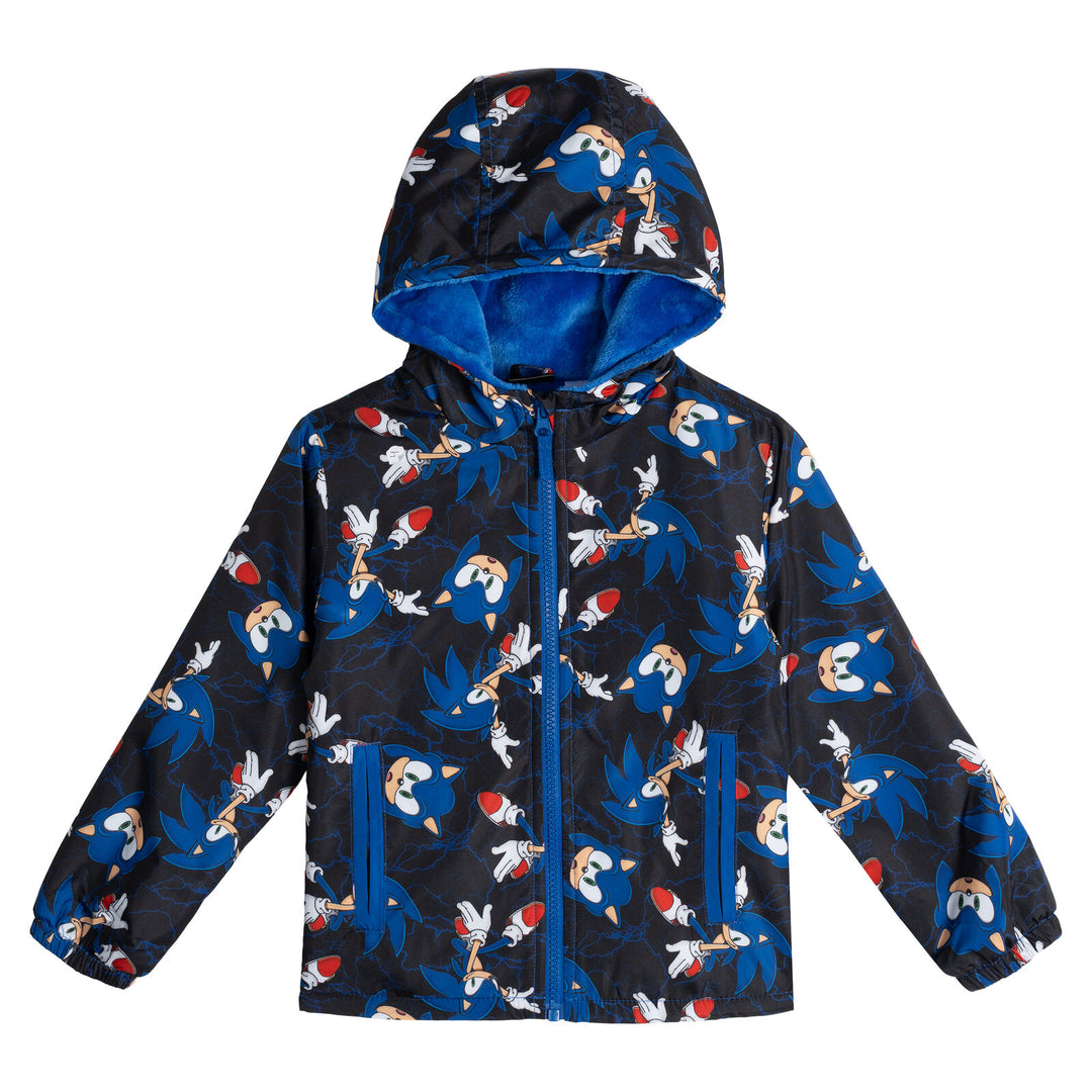 SEGA Sonic the Hedgehog Boys' Fleece Lined Rain Jacket Black Blue