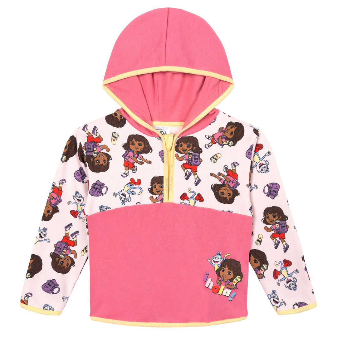 Dora the Explorer Girls' Fleece Hooded Quarter-Zip Sweatshirt Light Pink Boots