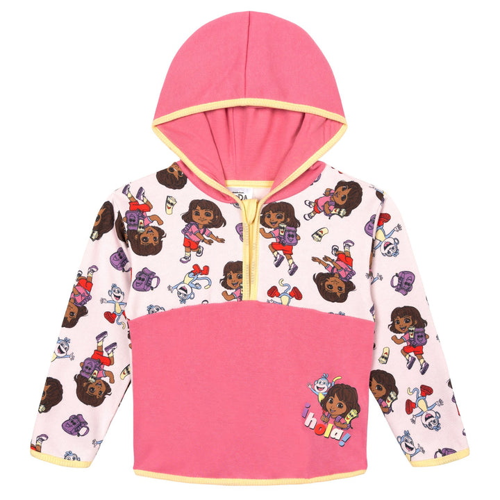 Dora the Explorer Girls' Fleece Hooded Quarter-Zip Sweatshirt Light Pink Boots
