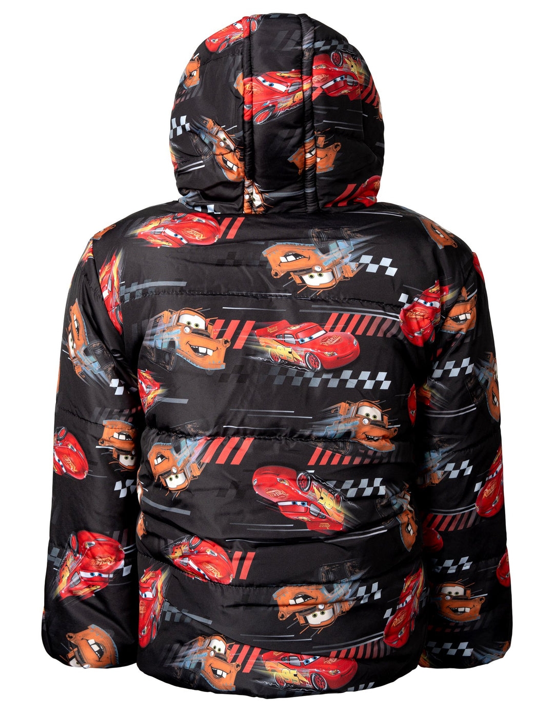 Cars Boys' Hooded Zip-Up Puffer Coat Striped McQueen Mater