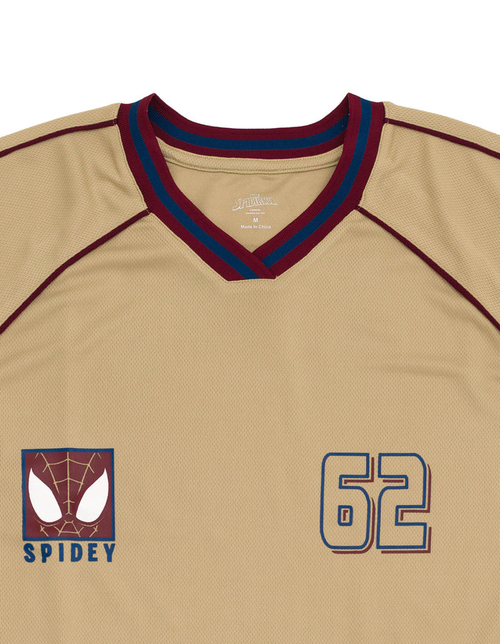 Marvel Spider-Man Men's Athletic Jersey Shirt  V-neck T-Shirt Khaki