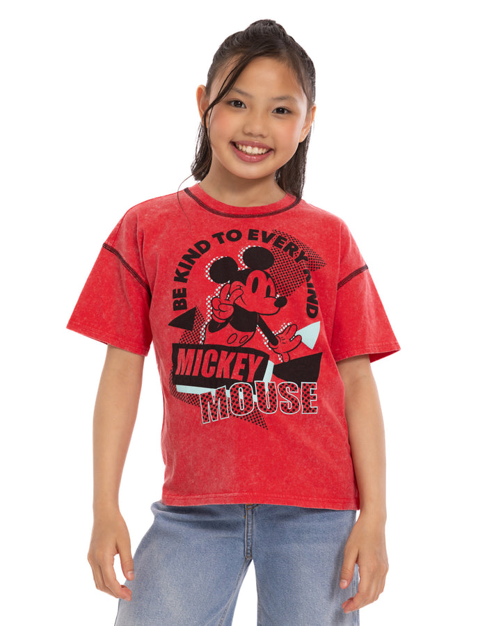Disney Mickey Mouse Girls' Short Sleeve T-Shirt Red Be Kind