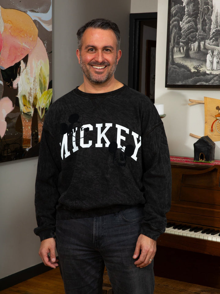 Disney Mickey Mouse Mineral Wash French Terry Pullover Sweatshirt Washed Black