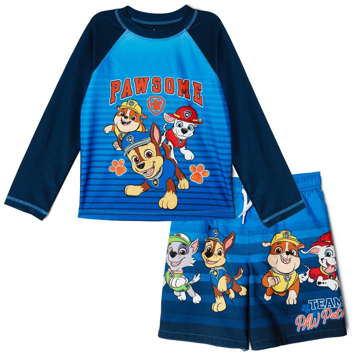 Paw Patrol Boys' Swimwear 2-Piece Rash Guard and Trunks Set Navy Blue