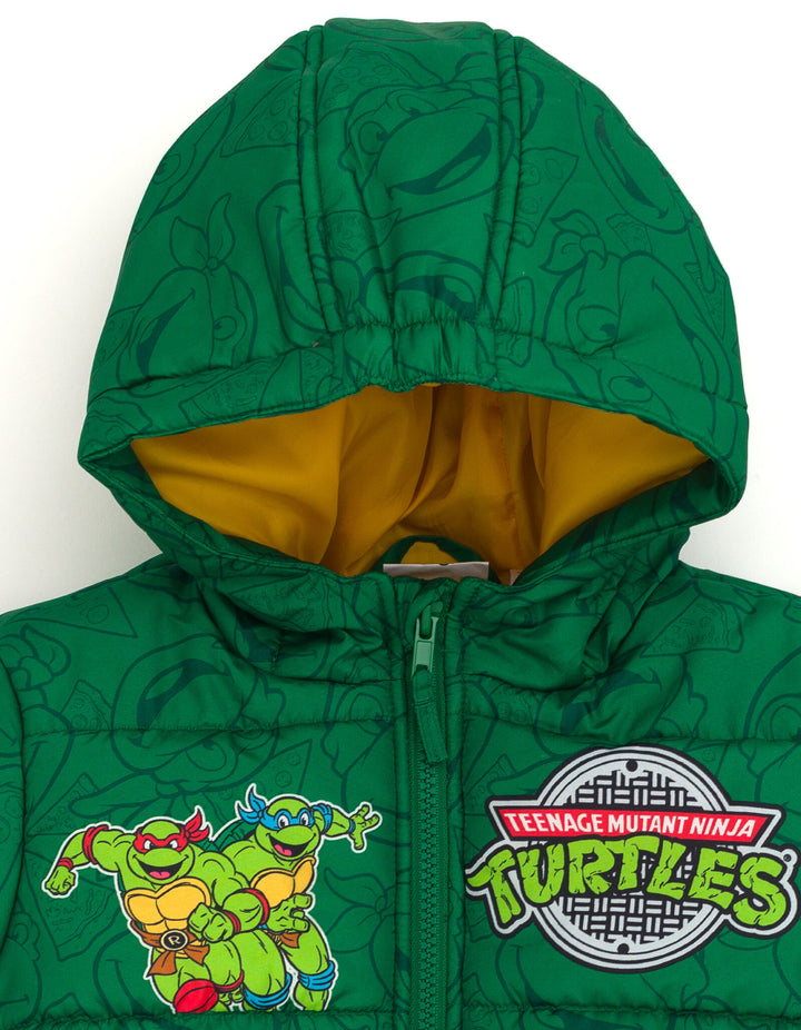 Teenage Mutant Ninja Turtles Boys' Zip-Up Hooded Puffer Jacket Forest Green