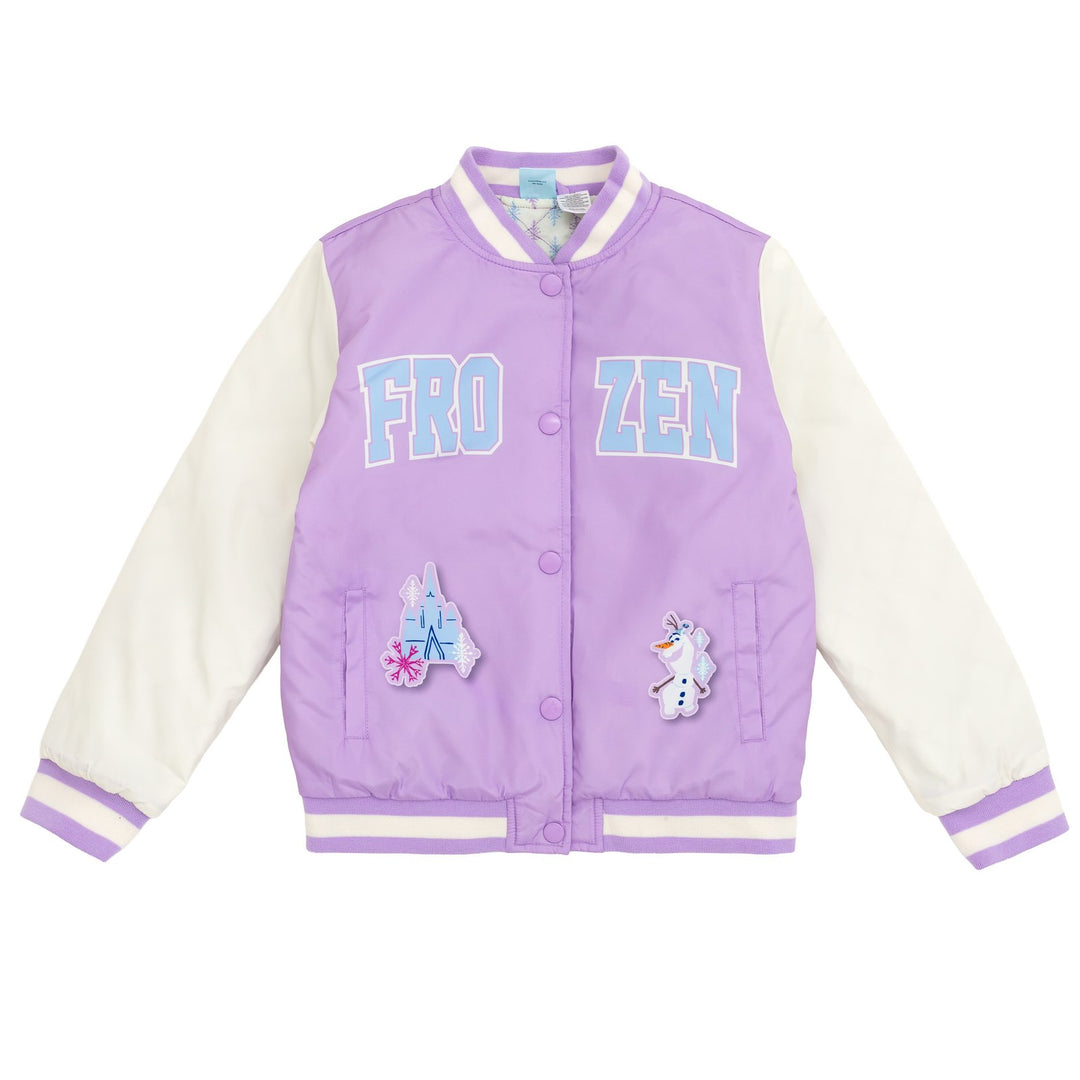 Frozen Girls' Varsity Bomber Jacket Lavender Anna Elsa