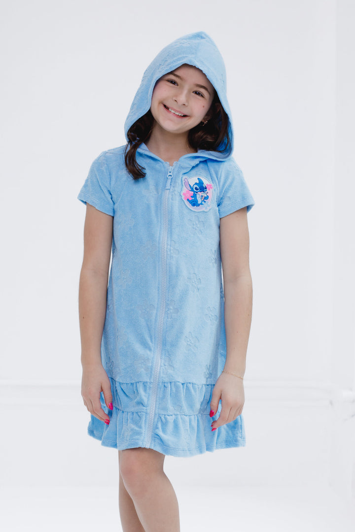 Lilo & Stitch Girls' Hooded Swimwear Cover Up Light Blue