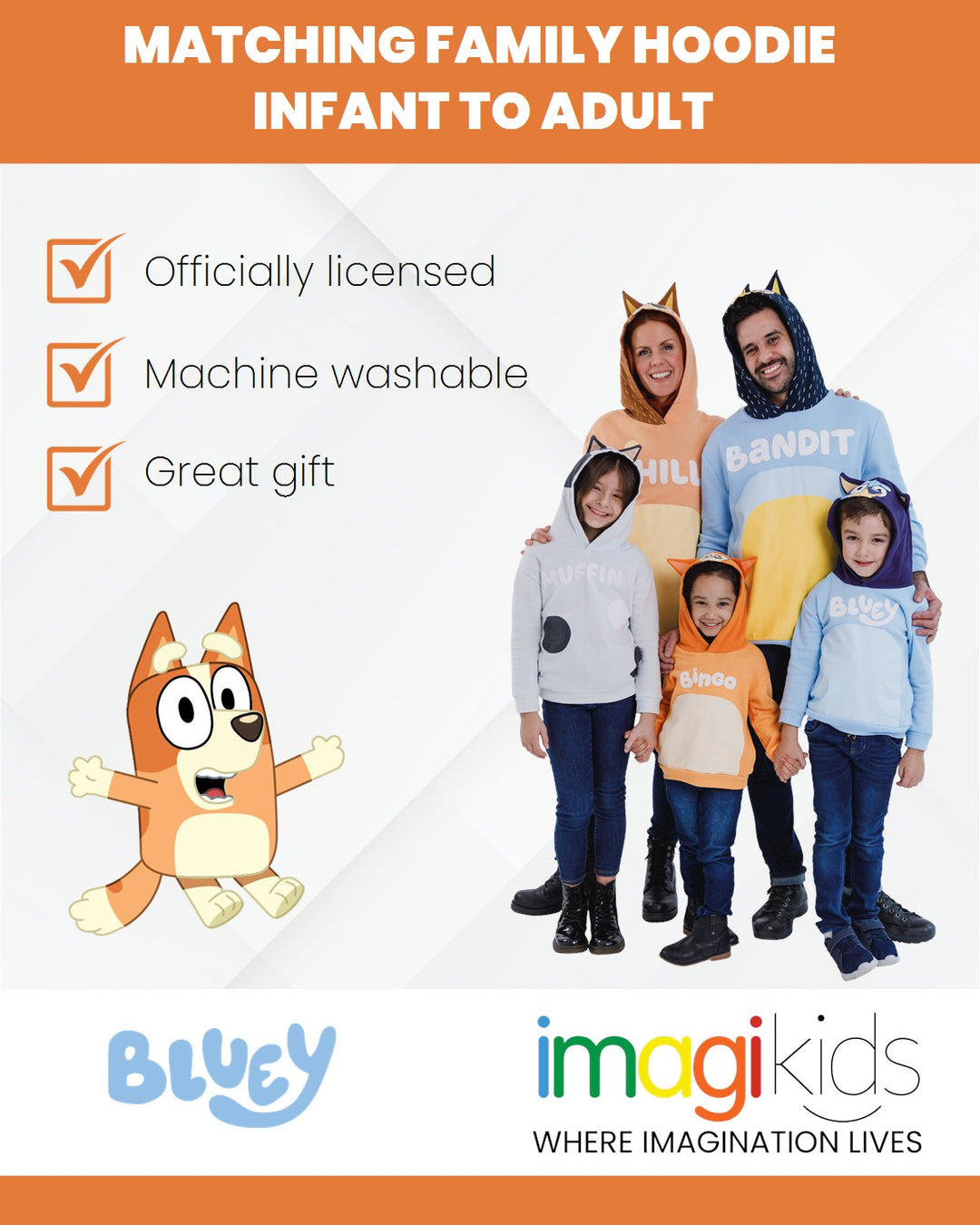 Bluey Bingo (Bluey) Fleece Matching Family Pullover Hoodie - imagikids