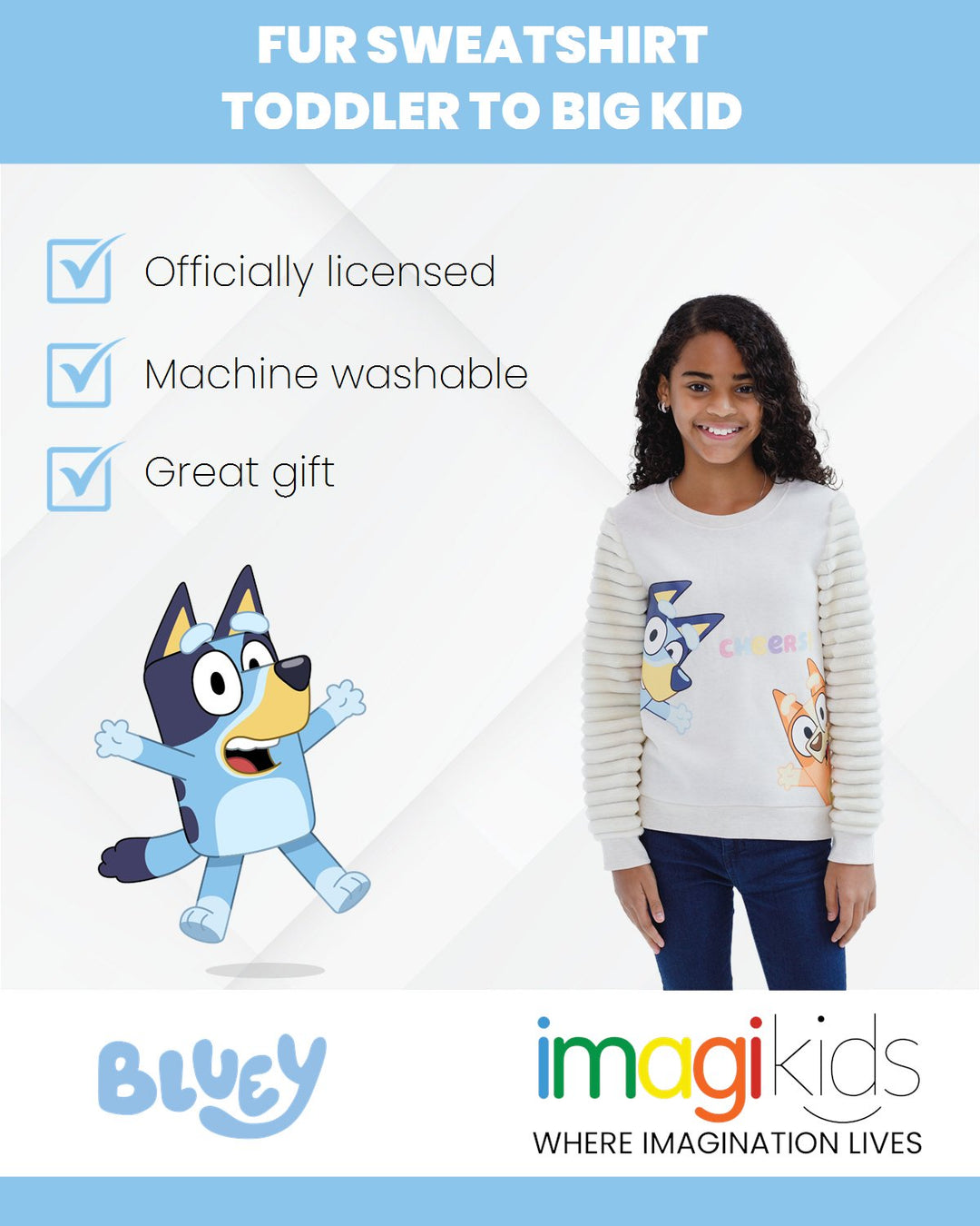 Bluey Bingo Girls Fleece Fur Sweatshirt - imagikids