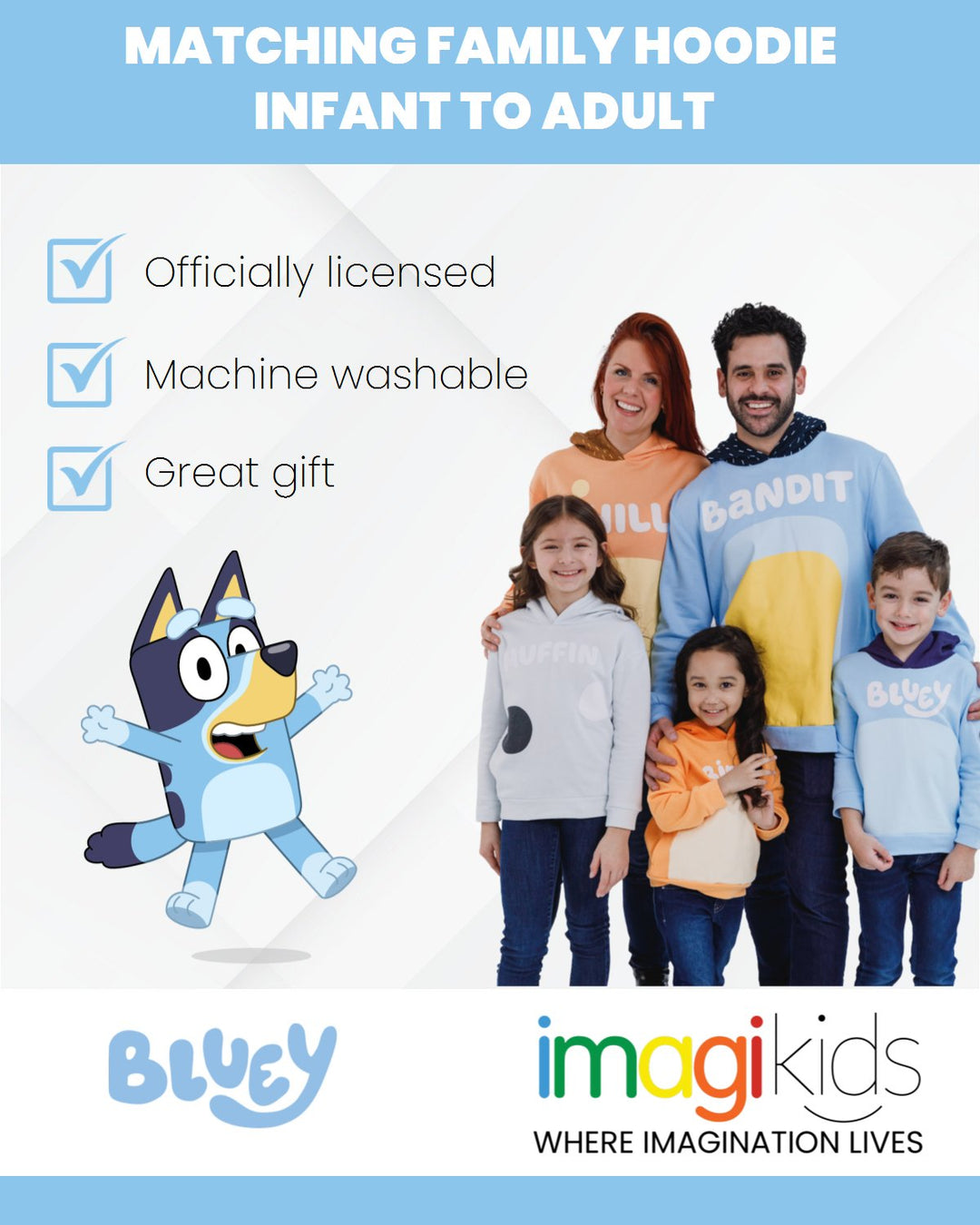 Bluey Fleece Matching Family Pullover Hoodie - imagikids