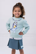 Bluey Girls Fleece Drop Shoulder Pullover Sweatshirt and Scuba Pleated Skort Outfit Set Toddler to Big Kid