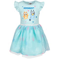 Bluey Girls Hooray Tutu Dress - Aqua Glitter Skirt Party Dress with Ruffle Sleeves