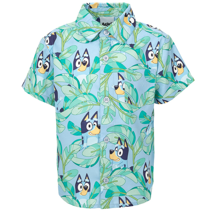 Camisa de vestir azul hawaiana con botones