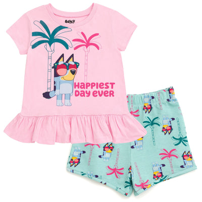 Bluey Peplum T-Shirt and French Terry Shorts Outfit Set - imagikids