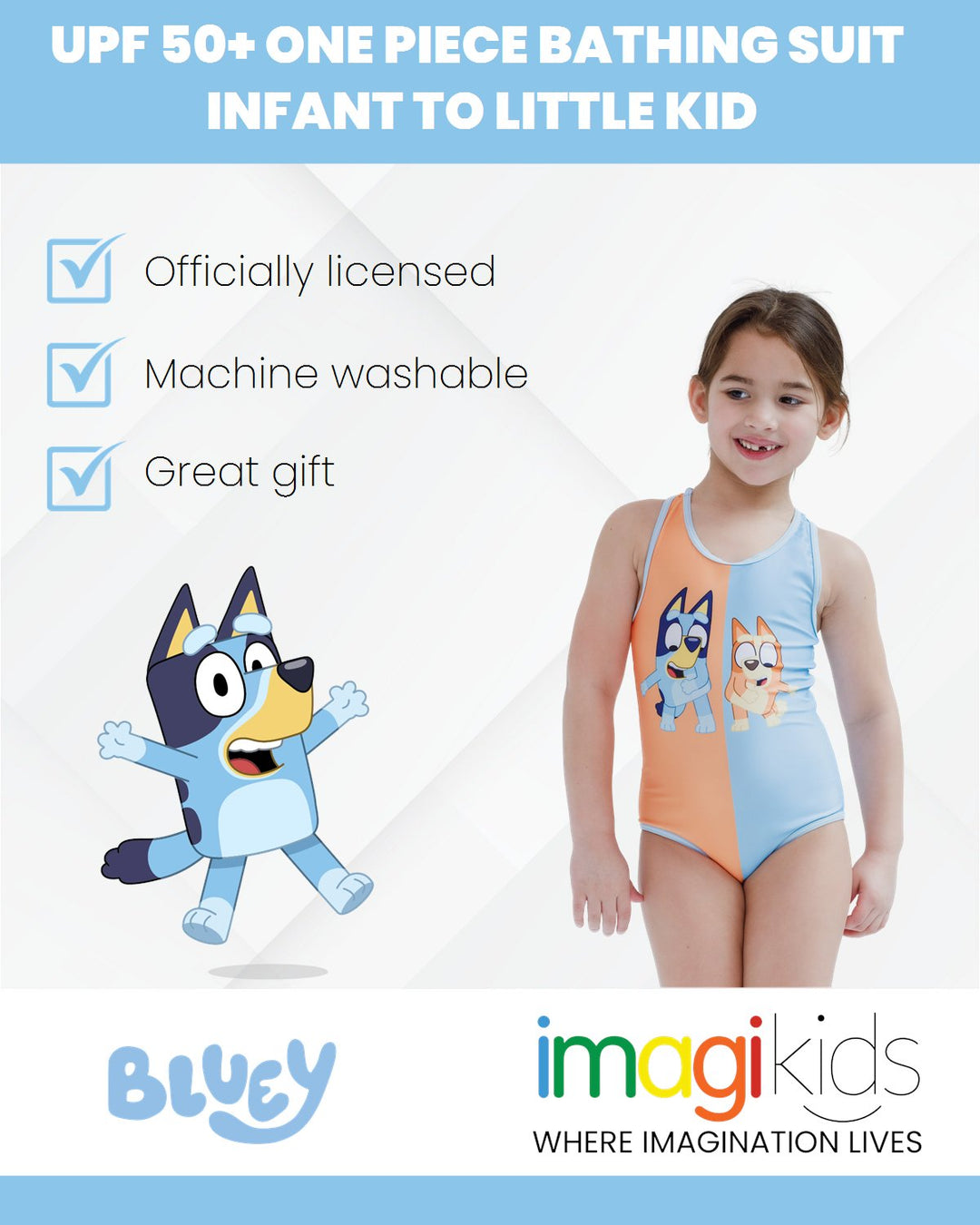 Bluey Racerback UPF 50+ One Piece Bathing Suit - imagikids