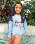 Bluey Raglan Rash Guard and Bikini Bottom UPF 50+ Swim Set