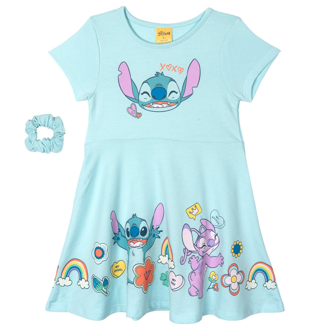 Lilo & Stitch Girls' Skater Dress and Scrunchie Set Angel Blue