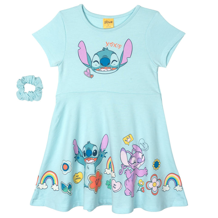 Lilo & Stitch Girls' Skater Dress and Scrunchie Set Angel Blue