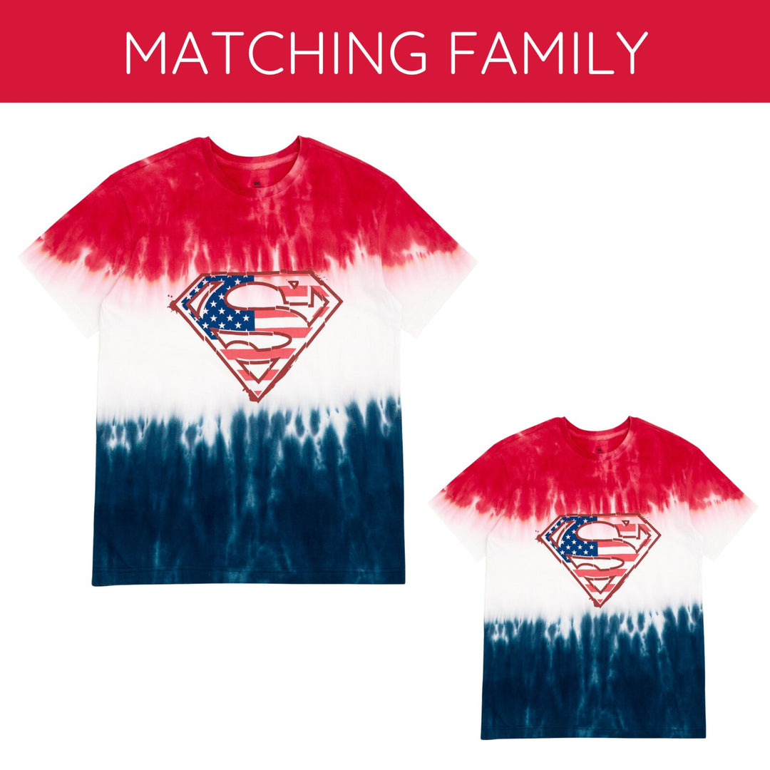 DC Comics Justice League Superman Men's July 4th T-Shirt Blue Tie Dye