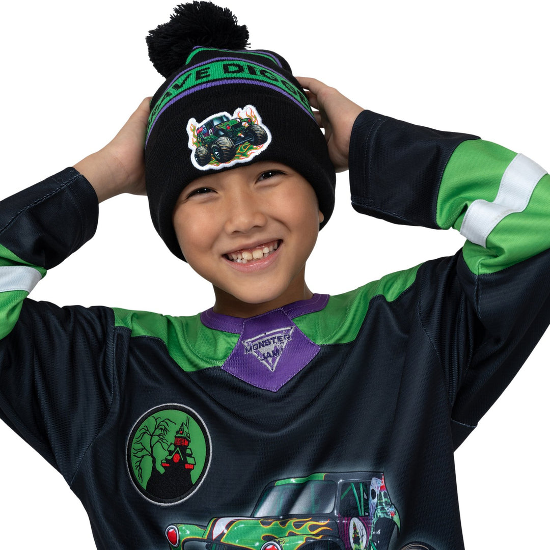 Monster Jam Grave Digger Matching Family Knit Beanie Hat Black